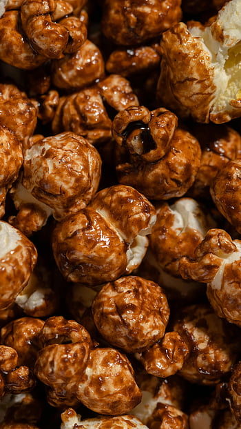 karamelový popcorn, detailní záběr, Bohatá textura, křupavá textura, teplé osvětlení, Delicious Popcorn, karamelový povlak, Svačina, Popcorn detail-up, sladký popcorn, Karamelové svačiny