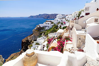 Santorini, Griechenland, Landschaftsfotografie, Atemberaubende Architektur, lebendige Meerblicke, Reisefotografie, weiße Gebäude, blaues Meer, Vulkanklippen, oia, Kykladen