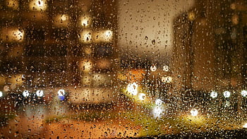 water, droplets, window, rain, climate, weather, macro, reflection, wet, city, lights
