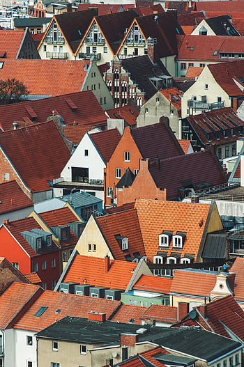 houses, bird's Eye View, roofs, city, town, village