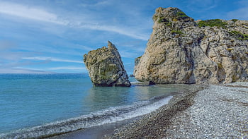 pláž, pobřeží, mezník, ráno, Příroda, petra tou romiou, Afroditina skála, Kypr, Skála, formace, scenérie