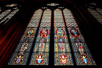 stained glass window, gothic cathedral, biblical figures, low angle view, detailed stained glass, gothic architecture, church interior, religious art, stained glass art, cathedral window, gothic design