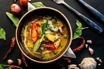 Curry verde, cibo thailandese, spezie, erbe aromatiche, cucina, curry, piatto, cibo, pranzo, cena, pasto