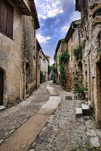 medieval, street, cobblestones, facade, city, architecture, wall, house, window, middle Age