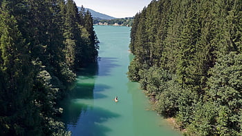山岳、 パドルボーダー、 高山の麓、 アルゴイ、 バイエルン、 休暇、 風景、 自然、 Lake forggensee、 水
