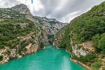 verdon rokle, Tyrkysová řeka, vápencové útesy, provence, Francie, horské řeky, dechberoucí výhled, přírodní krajina, kaňon, venkovní scenérie, zeleň