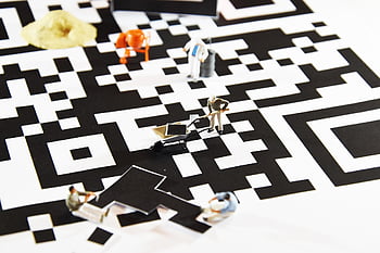 figures, miniatures, qr Code, bar Code, code, workers, technology, industry, scanning, scan, communication