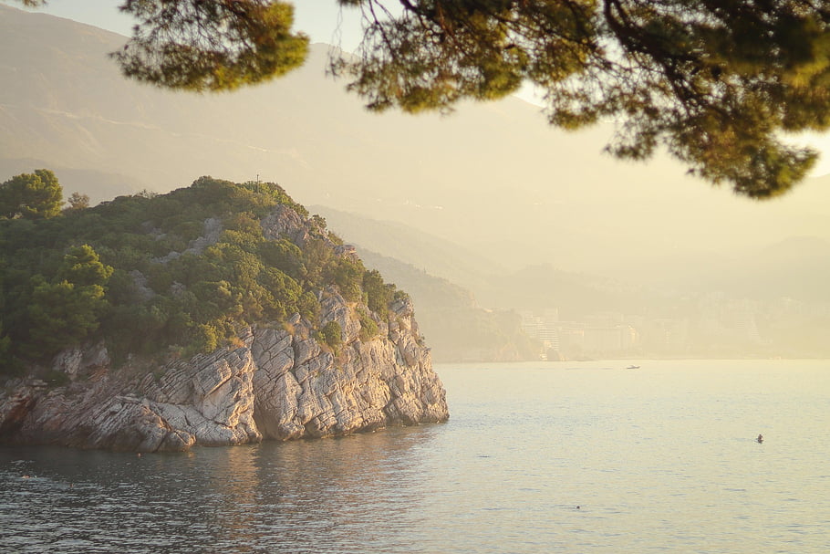 ocean, island, coast, shore, tourism, montenegro, vacation, nature, landscape, kotor