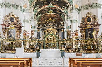 kostel, interiér, oltář, kazatelna, náboženství, umění, malovat, barokní, nave, křesťanství, kaple