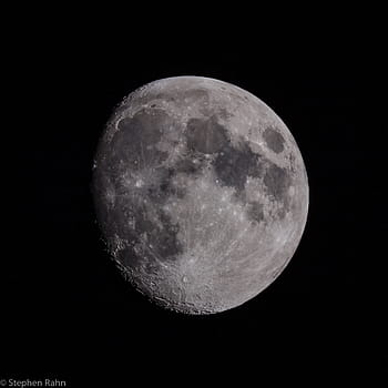 moon, waxing gibbous, 90 percent illuminated, 150 600mm, t3i, 2014, lunar surface, night sky, celestial body, astronomy, lunar features