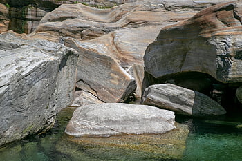 klippe, flod, vand, Verzasca, Ticino, Schweiz, Lavertezzo, natur, flodleje, grøn