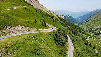 hory, krajina, silnice, francouzské Alpy, údolí, Příroda, asfaltová silnice, navíjení, horské krajiny, pozadí krajiny, krajina tapety
