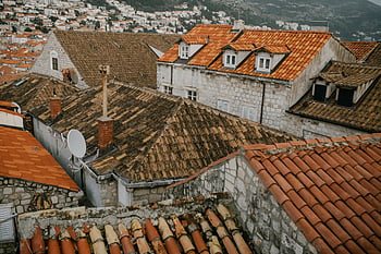 Dubrovnik, old town, terracotta rooftops, Croatia, aerial view, tiled roofs, historic buildings, Mediterranean architecture, European city, old cityscape, traditional roofs
