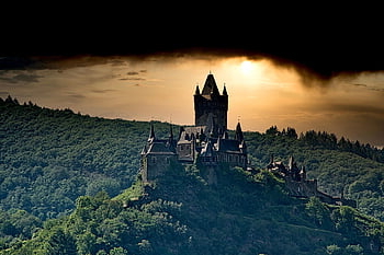 Zámek Cochem, kopec, západ slunce, bouřka, mezník, Příroda, pevnost, hrad, historický, vyrovnání, hora