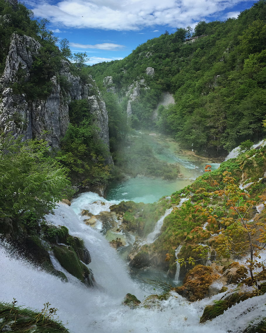 cascata, rocce, foresta, acqua, scogliera, natura, panoramico, all'aperto, ambiente, ruscello, bellissimo