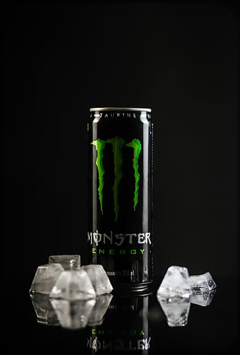 Monster Energy, energy drink, ice cubes, close-up, product advertising, black background, can, refreshment, beverage, cold drink, hydration