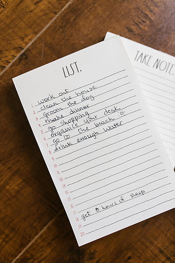 to-do list, notepad, handwritten, wooden table, organized day, close-up, task list, daily tasks, productivity, planning, organization