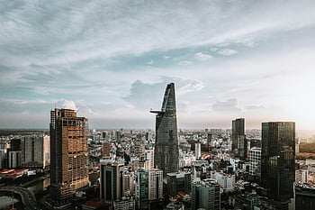 Ho Chi Minh City, aerial view, skyline, Bitexco Financial Tower, Vietnam, drone shot, cityscape, urban landscape, high-rise buildings, modern architecture, downtown Ho Chi Minh City