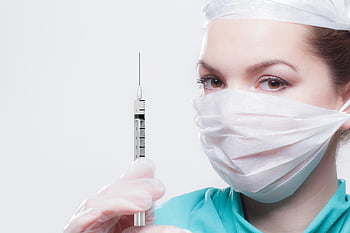 žena, Zdravotník, stříkačka, zdravotní sestřička, doktor, vakcína, injekce, maska, obličejová maska, očkování, lékařský