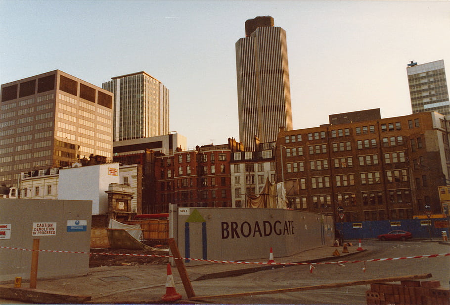 Londres, Estación de Broad Street, puerta ancha, construcción, desarrollo, calle de Liverpool, 1985, Torre Natwest, torre 42, ec2, Calle Eldon