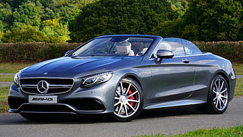 Mercedes-Benz, amg, grigio, convertibile, lusso, auto, all'aperto, verdura, elegante, parcheggiata, coupe
