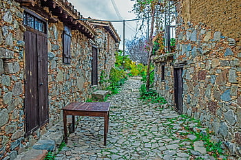 vesnice, alej, středověký, tradiční, starý, kámen, domy, společenství, vyrovnání, architektura, Phicardou