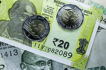 Indian rupee, banknotes, coins, currency design, detailed close-up, yellow and white, money, rupee coins, rupee notes, Indian currency, financial