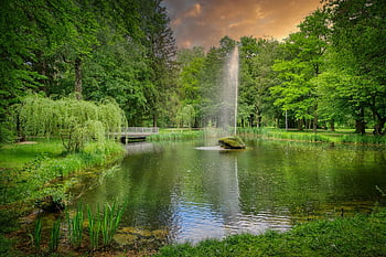 park, kurpark, wörishofen, lázně, jezero, rybník, voda, vodní prvek, fontána, vodní paprsek, kapky