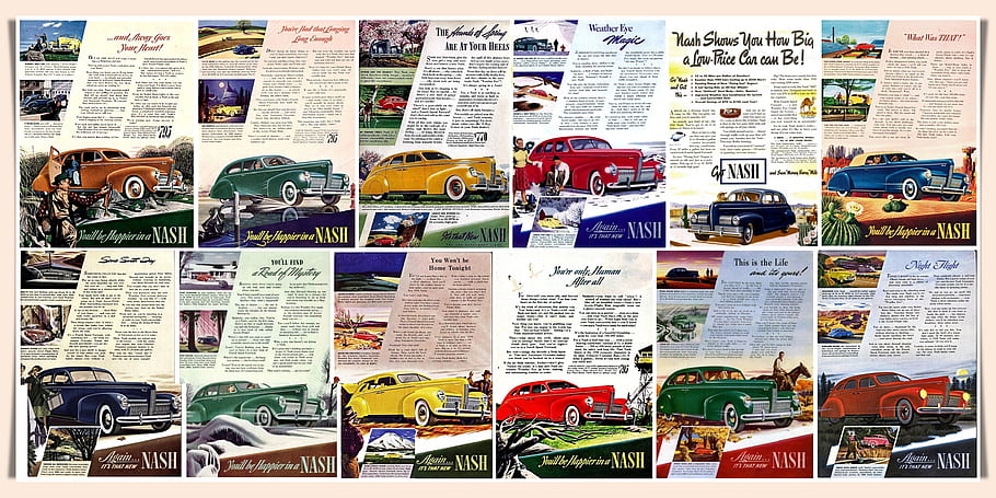 Nash, 1940, vintage, car, advertisement, USA, publicidad, classic, auto, marketing, retro