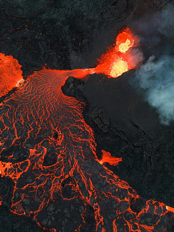 lava, volcano, Fagradalsfjall, Iceland, aerial view, high angle, molten lava, volcanic eruption, natural phenomenon, volcanic landscape, lava flow