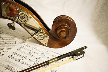 Bass Scroll, luk, Noty, hudební detaily, bílá textilie, klasická hudba, hudební nástroj, Složení hudby, hudební notace