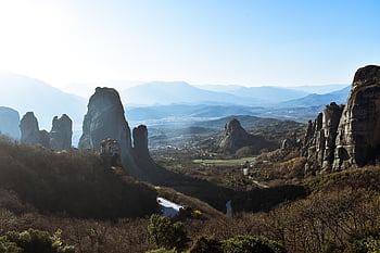 paesaggio, Grecia, montagna, inverno, meteora, viaggio, Chiesa, turismo, panoramico, rocce, religione
