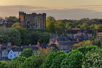 durham, castle, england, nature, springtime, tourism, evening, sunset, britain, historic