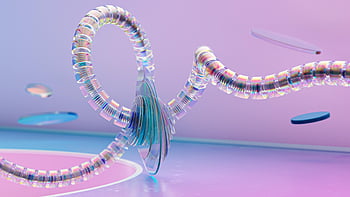 AI illustration, artificial intelligence, data storage, Wes Cockx, Visualising AI, 3D render, glass spiral, vibrant gradients, colorful design, technology art, digital art