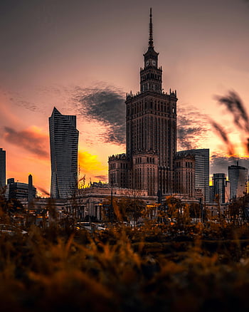 warsaw, panoráma města, západ slunce, paláce kultury a vědy, Moderní mrakodrapy, městské panorama, večerní pohled, Architektonické památky, Polsko, hlavní město, Evropské město