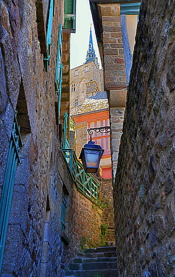 dağ, aziz michel, kasaba, geçit, Konut, ev, katedral, akşam, St michel, brittany, Normandiya