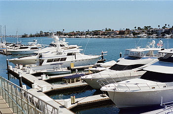 white yacht, body of water, luxury yachts, vibrant marina, clear blue sky, docked yachts, marina view, picturesque view, yacht dock, luxury boats, marina scene