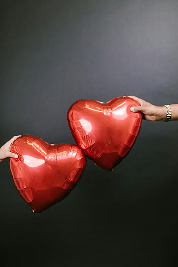 red heart balloons, black background, love, romance, heart-shaped balloons, hands holding, valentine's day, romantic, two hearts, dark background, red balloons