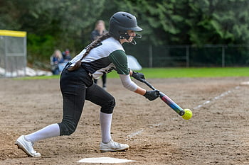 női sportoló, softball játék, zászlófüzér, akció, sportszerűség, nő ütőnél, baseball, softball labdajáték, sport-, játszma, meccs, akció lövés