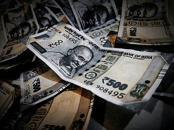 rupie indiane, rupie assortite, concetti finanziari, Reserve Bank of India, valuta ravvicinata, Abbondanza di denaro, Note in valuta indiana, 500 note di rupia, Mahatma Gandhi, Economia indiana, pila di soldi