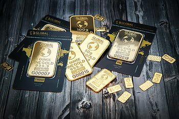 zlaté cihly, jemné zlato, texturovaný dřevěný povrch, globální mezník, 999,9 Čistota, investiční zlato, drahé kovy, Bullion Bars, Sbírka zlata, investice do zlata, zlaté mince