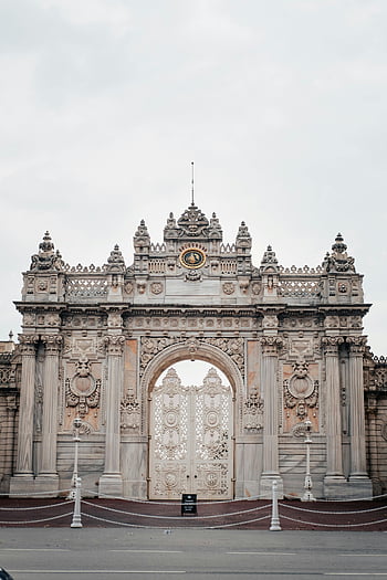 Dolmabahce Palace, Istanbul, Turkey, ornate entrance gate, Dolmabahçe Palace gate, historical architecture, Turkish landmarks, palace entrance, Istanbul attractions, Ottoman architecture, Dolmabahçe Palace entrance
