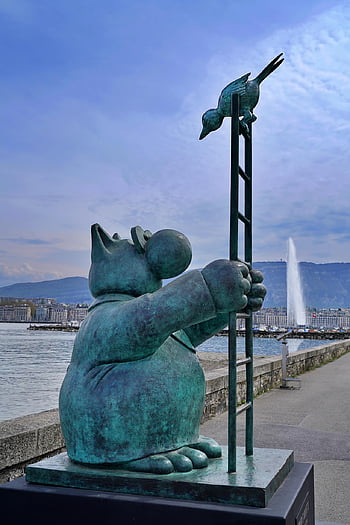 cat, bird, statue, ladder, phone Wallpaper, comic, beautiful Wallpaper, funny, antihero, monumental, geluck