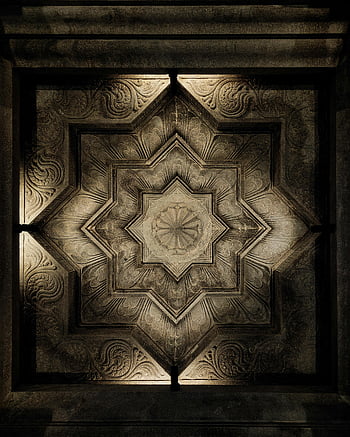 geometrisch patroon, sierlijke plafond, ingewikkeld ontwerp, licht contrast, decoratief plafond, architectonische details, plafondkunst, geometrisch plafond, Patroon plafond, plafond ontwerp, licht en schaduw