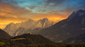 alpine, mountains, sunset, alps, mountainous, mountain Landscape, valleys, mountain Valleys, landscape, nature, dusk