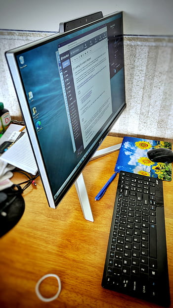 에이서, Z24, 컴퓨터, 감시 장치, 책상, 건반, 쥐, 마우스 패드, 사무실, 작업 공간, 설정