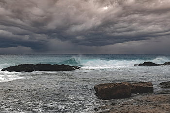 mare, costa, nuvole di tempesta, giornata nuvolosa, costa rocciosa, onde, natura, acqua, riva, cielo, nuvole