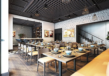 restaurant, meubles, design d'intérieur, les tables, chaises, réglage de la table, table de banquet, plafond en bois, meubles de restaurant, intérieur, restaurant indien