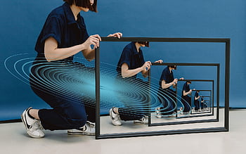 Multiversum, parallele Dimension, Alternatives Universum, Parallelwelten, Universum, Physik, Quantenmechanik, Hintergrund, Frau, Rahmen, Spiegel