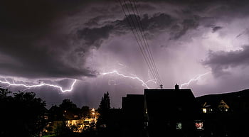 Dům, bouřka, schwäbisch gmünd, Německo, silueta, Živý blesk, noční obloha, vedení, obytné oblasti, dramatické počasí